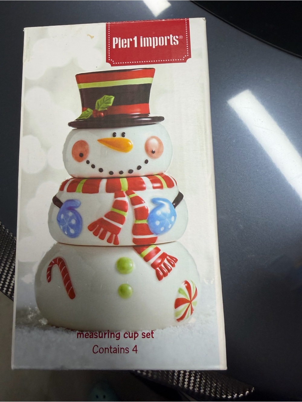 Pier 1 Snowman Measuring Cup Set - White with Red, Green, Blue & Orange Accents